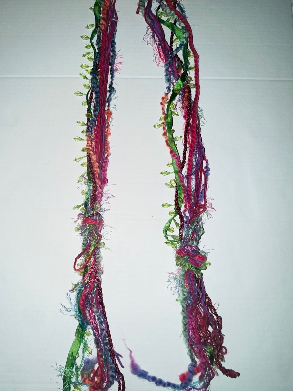 Multicolor Textured Feminine Scarf Necklace - Pink & Green